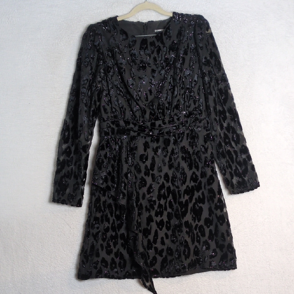 Express Women's Black Velvet Formal Mob Gangster Mini Dress Size S